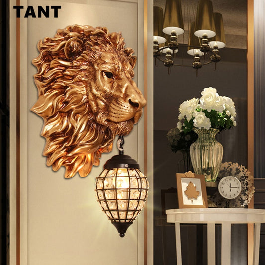 Modern European retro lion art decorative wall lamp aisle corridor porch for bar hotel living room bedroom luxury bedside lamp