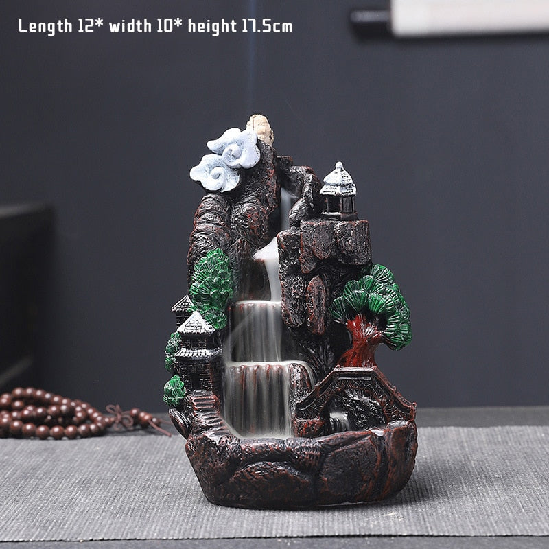 Mountains River Waterfall Incense Burner Fountain Backflow Aroma Smoke Censer Holder Office Home Unique Crafts+100 Incense Cones