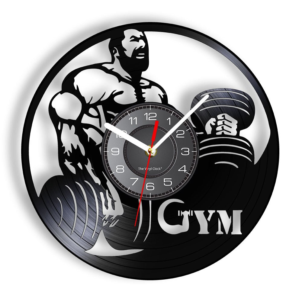 Fitness Gym Silent Quartz Wall Clock Fitness Bodybuild Vinyl Record Wall Clock Watch Sport Room Wall Decor Sign Sportsman Gift