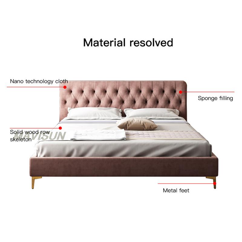 Nano Technology Cloth Bed Wash-Free Creative American Solid Wood 1.5 Bedroom Girl Bed Light Luxury Modern Simple 2021 New