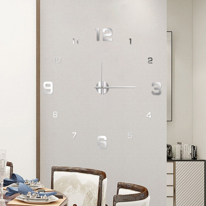 Modern Frameless DIY Wall Clock 130cm/51&#39;&#39; Large 3D Wall Watch Mirror Stickers for Minimalism Home Office Living Room Decoration