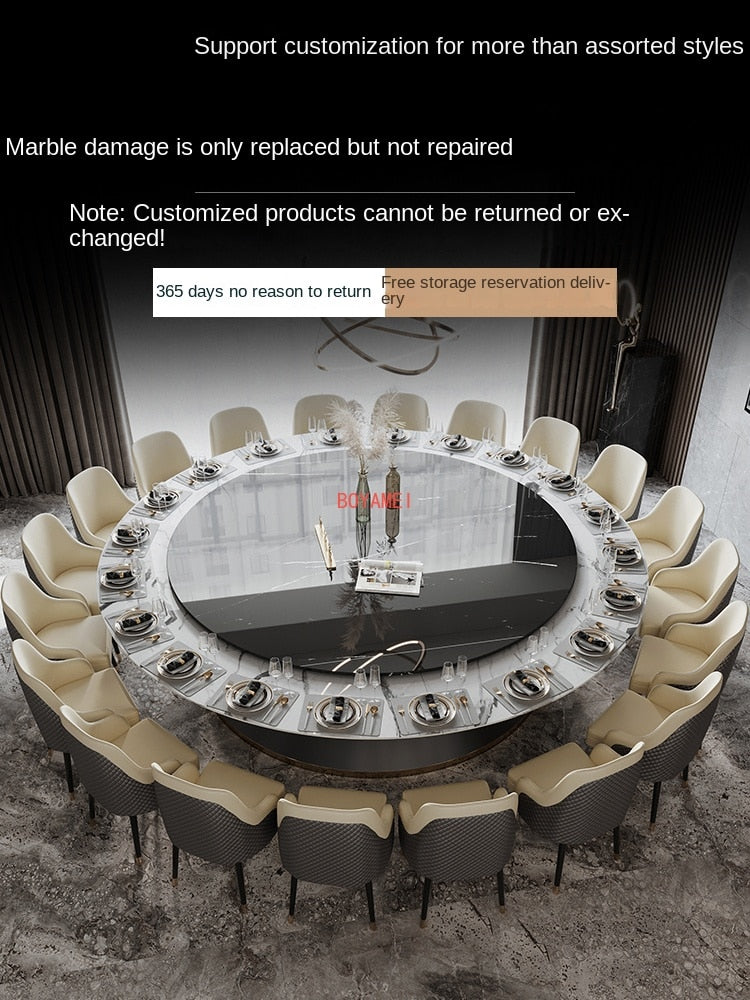 Marble dining table light luxury large family 12 people 15 round table villa with turntable 20 electric Hotel round table