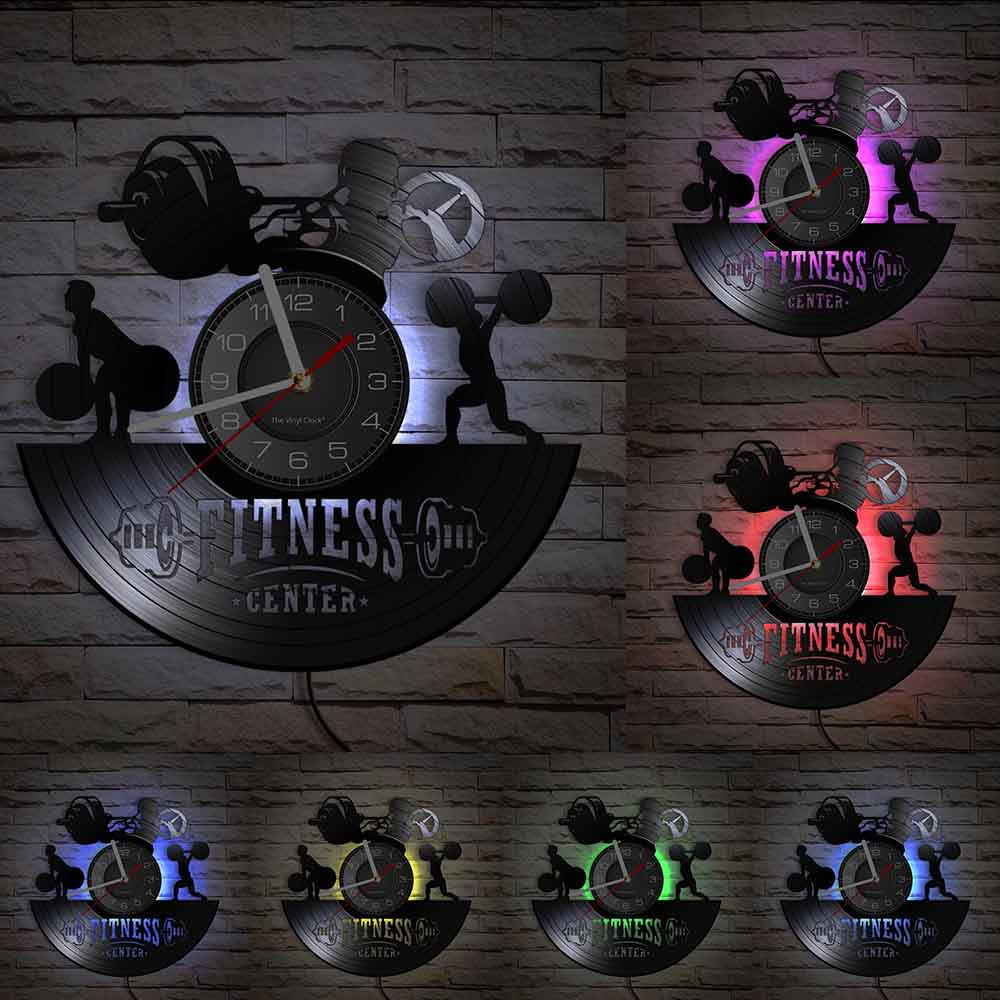 Fitness Gym Silent Quartz Wall Clock Fitness Bodybuild Vinyl Record Wall Clock Watch Sport Room Wall Decor Sign Sportsman Gift