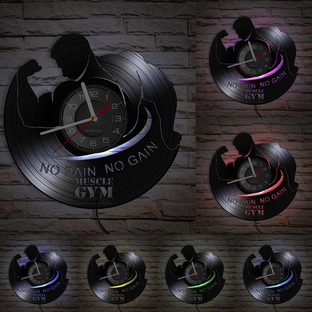 Fitness Gym Silent Quartz Wall Clock Fitness Bodybuild Vinyl Record Wall Clock Watch Sport Room Wall Decor Sign Sportsman Gift