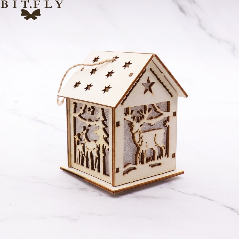 BIT.FLY New Year Christmas Decorations For Home Luminous Noel 2022 Santa Elk Snowman Wood House Christmas Tree Pendant Ornaments