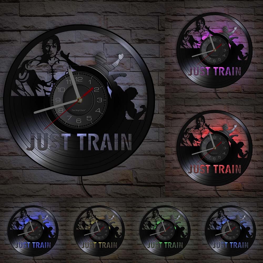 Fitness Gym Silent Quartz Wall Clock Fitness Bodybuild Vinyl Record Wall Clock Watch Sport Room Wall Decor Sign Sportsman Gift