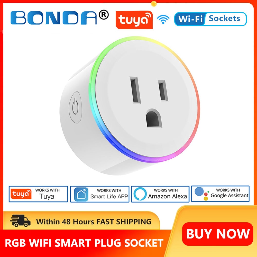 BONDA Smart Plug US Standard 10A RGB Power Timing Function Tuya Smart Life APP Control Works With Alexa Google Home WiFi Socket