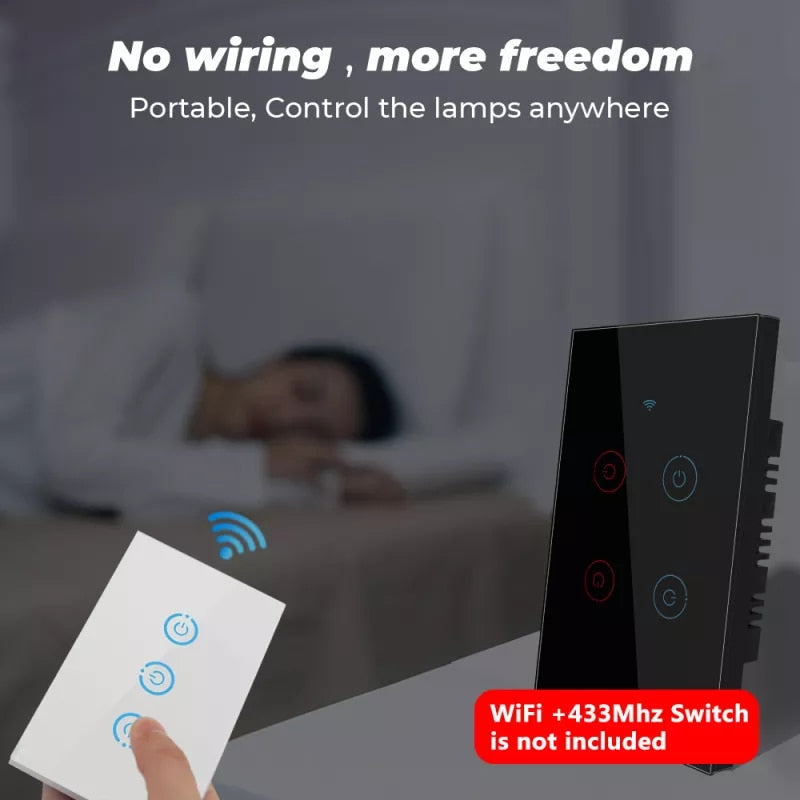 WiFi Smart Light Touch Switch RF433 Smart Life/Tuya App Control,Alexa Google Home Voice Control Brail 1/2/3 Way Gang