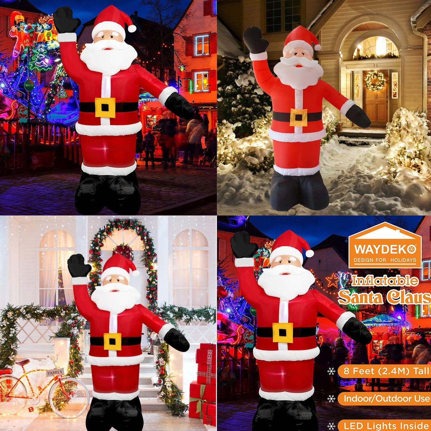 2.4M Large Christmas Inflatable Outdoor Decorations Santa Claus LED Light Outdoor Christmas Decoration for Home Garden New Year