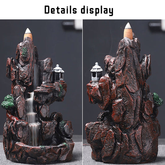 Mountains River Waterfall Incense Burner Fountain Backflow Aroma Smoke Censer Holder Office Home Unique Crafts+100 Incense Cones