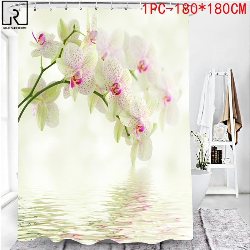 Elegant Flower Print Shower Curtain Set Waterproof Bathtub Screen Soft Bath Mats Carpets Rugs Bathroom Accessories Home Decor