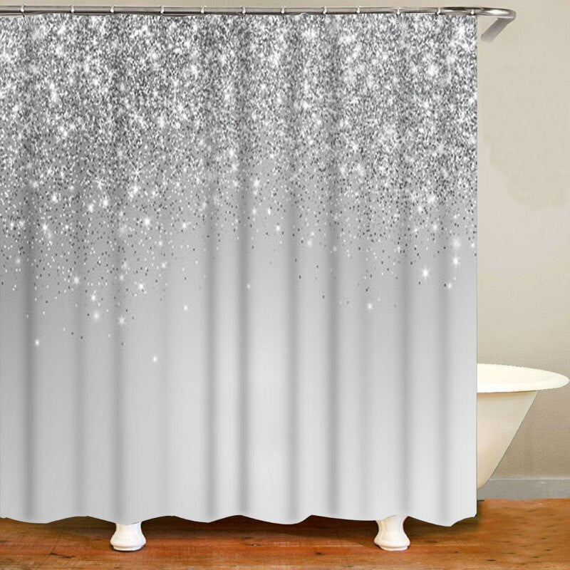 Trendy Rose Gold Falling Sparkle Glitter Bathroom Shower Curtain Set Girly Peach Pink Confetti Dust Dot Bath Mats Cortina Baño