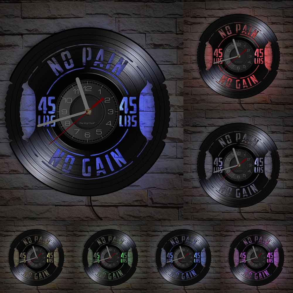 Fitness Gym Silent Quartz Wall Clock Fitness Bodybuild Vinyl Record Wall Clock Watch Sport Room Wall Decor Sign Sportsman Gift