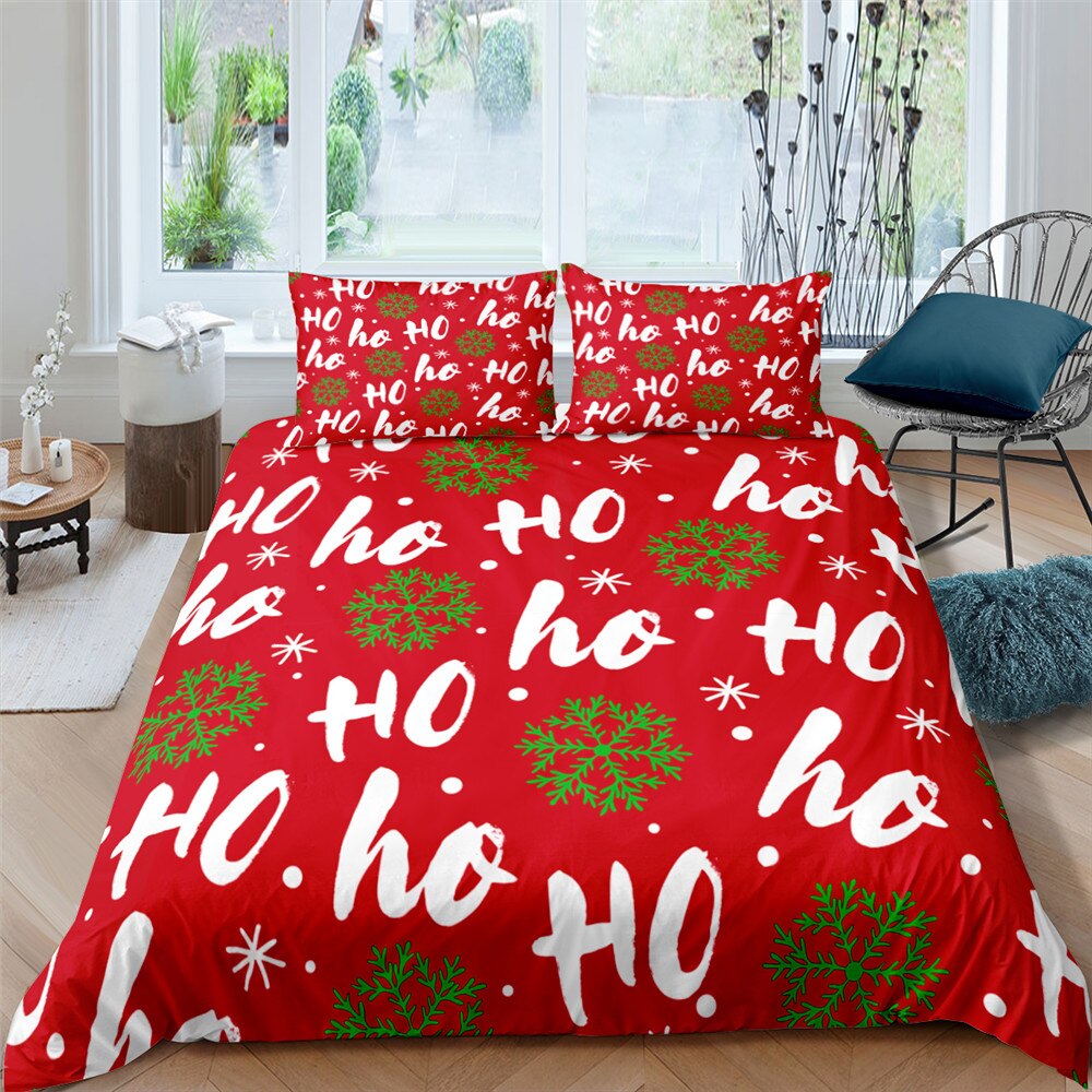 Christmas Bedding Set Twin King Queen Polyester Duvet Cover Set 2/3 Pcs Cartoon Santa Claus Print Pillowcase Bed Cover