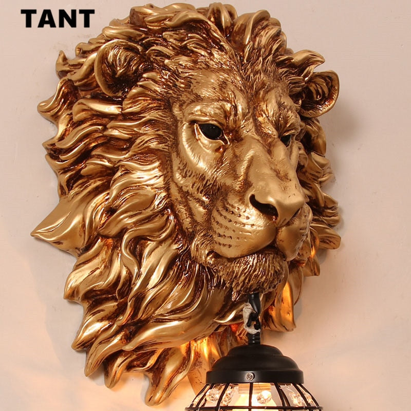 Modern European retro lion art decorative wall lamp aisle corridor porch for bar hotel living room bedroom luxury bedside lamp