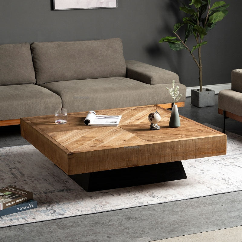 Modern Solid Wood Coffee Table For Living Room Furniture American Sofa Side Table Rustic Retro Design Creative Square Tea Tables