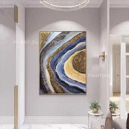 100% Handmade Abstract gold foil circle landscape picture artwork picture luxury canvas oil paintting for home decoration art