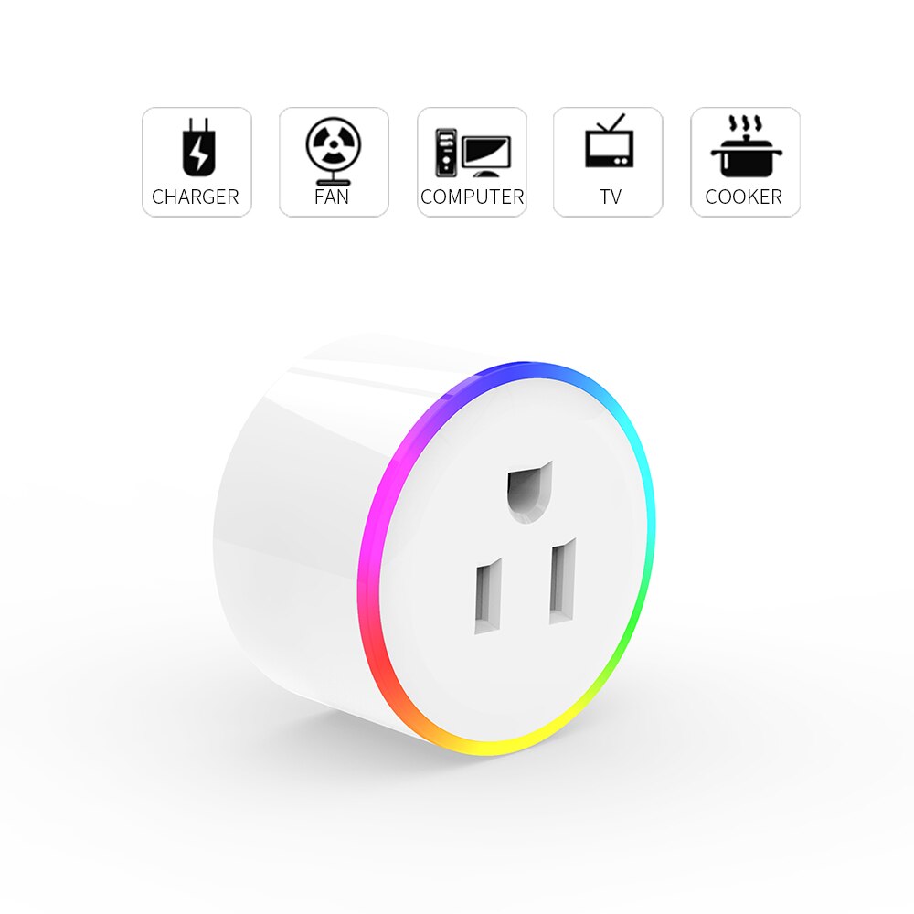 BONDA Smart Plug US Standard 10A RGB Power Timing Function Tuya Smart Life APP Control Works With Alexa Google Home WiFi Socket