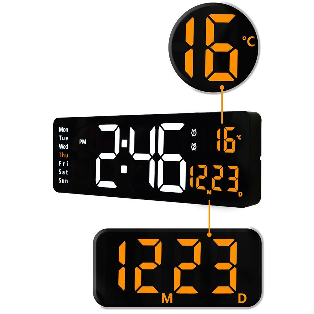 Large Digital Wall Clock Remote Control Temp Date Week Display Power Off Memory Table Clock Wall-mounted Dual Alarms LED Clocks