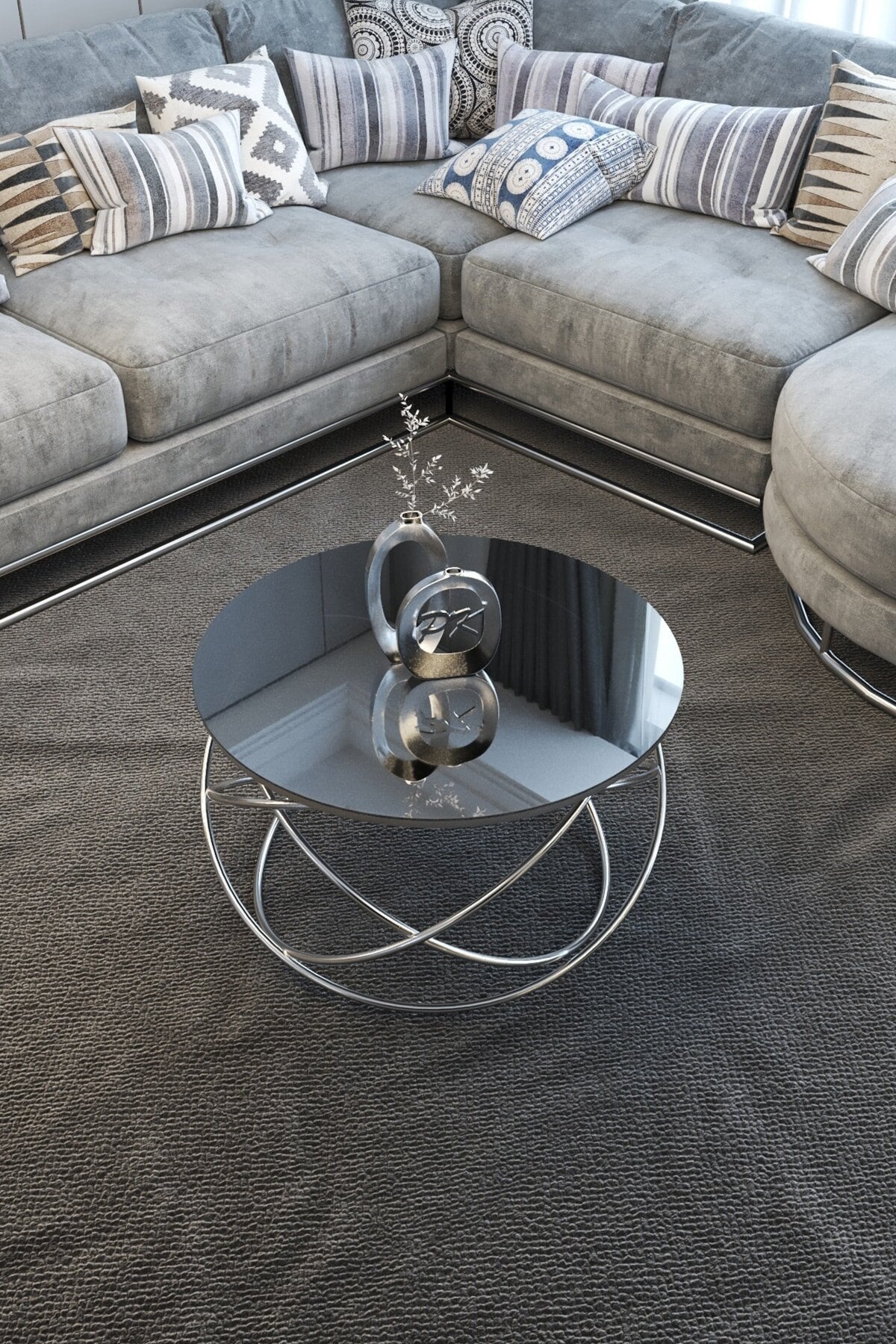 PLANET MODEL COFFEE TABLE SILVER LEG BLACK MIRROR GLASS DINING TABLE MODERN STYLISH APPEARANCE TABLE