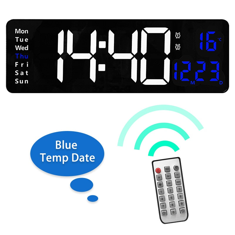 Large Digital Wall Clock Remote Control Temp Date Week Display Power Off Memory Table Clock Wall-mounted Dual Alarms LED Clocks