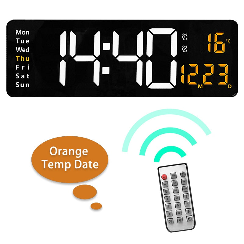 Large Digital Wall Clock Remote Control Temp Date Week Display Power Off Memory Table Clock Wall-mounted Dual Alarms LED Clocks