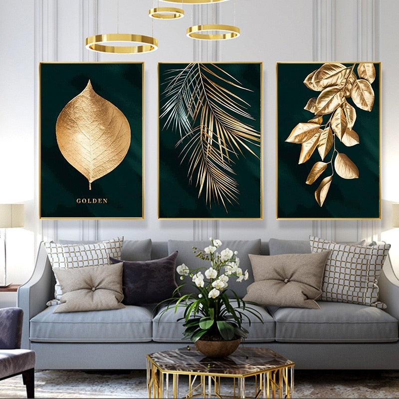 Black Gold Leaves Art Canvas Painting for Home Decor - Mel Patel