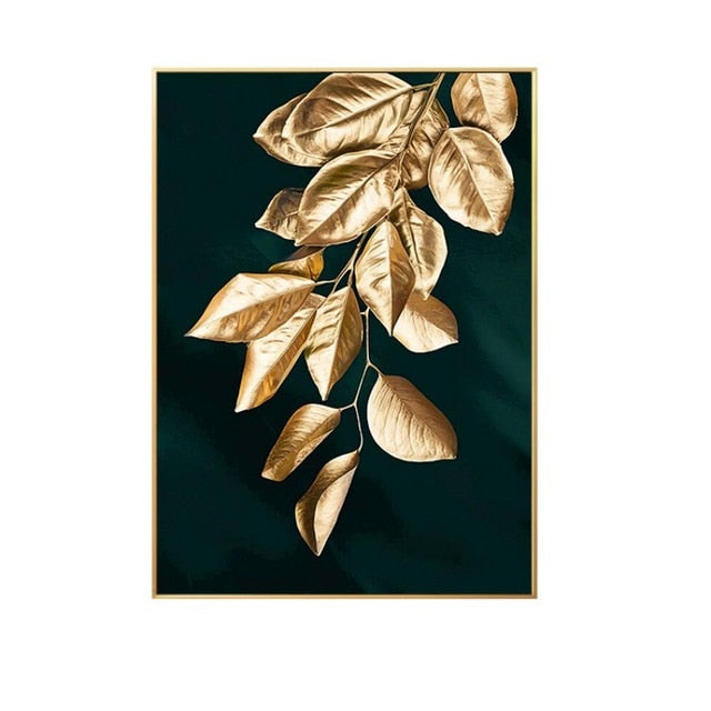 Black Gold Leaves Art Canvas Painting for Home Decor - Mel Patel