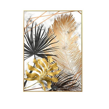 Black Gold Leaves Art Canvas Painting for Home Decor - Mel Patel