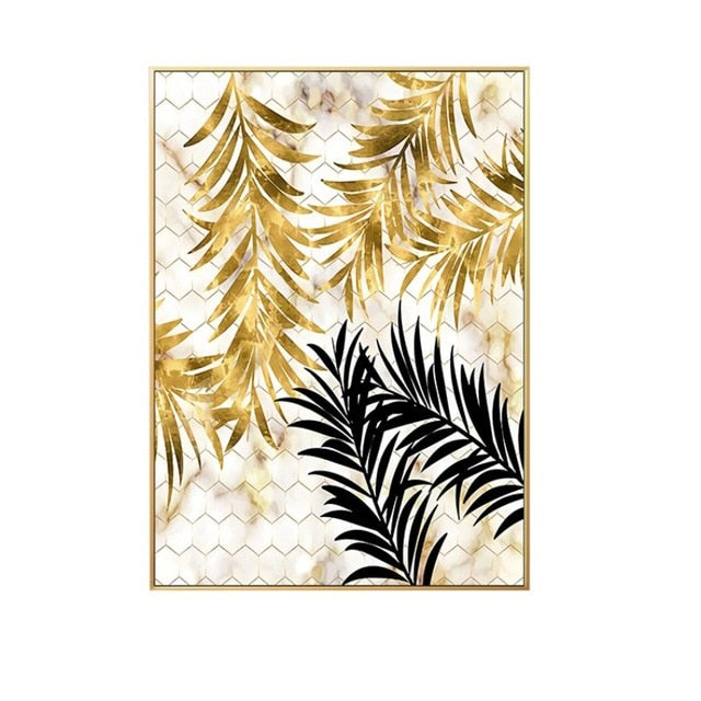 Black Gold Leaves Art Canvas Painting for Home Decor - Mel Patel