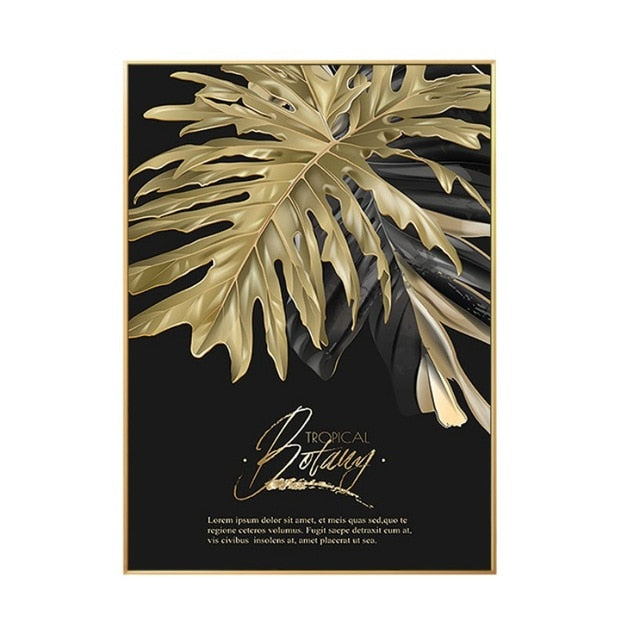 Black Gold Leaves Art Canvas Painting for Home Decor - Mel Patel