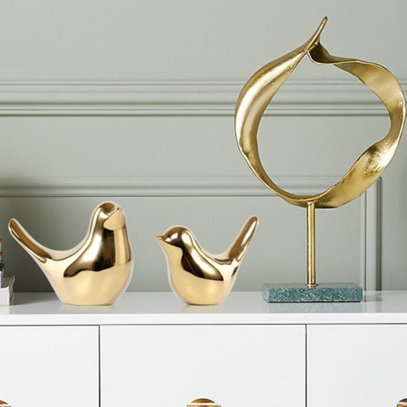 Ceramic Golden Bird Figurines - Mel Patel