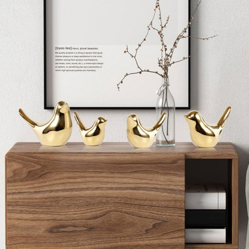 Ceramic Golden Bird Figurines - Mel Patel